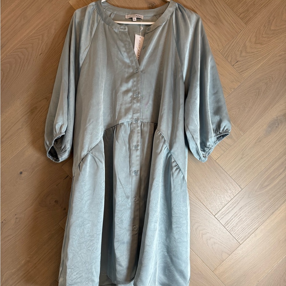 Soft Slate Blue Button-Front Midi Dress